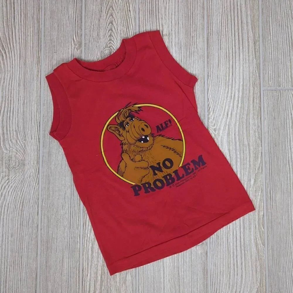 Vtg Tophalf Boys 5/6 Alf No Problem 1987 T Shirt Red Sleeveless Single Stitch